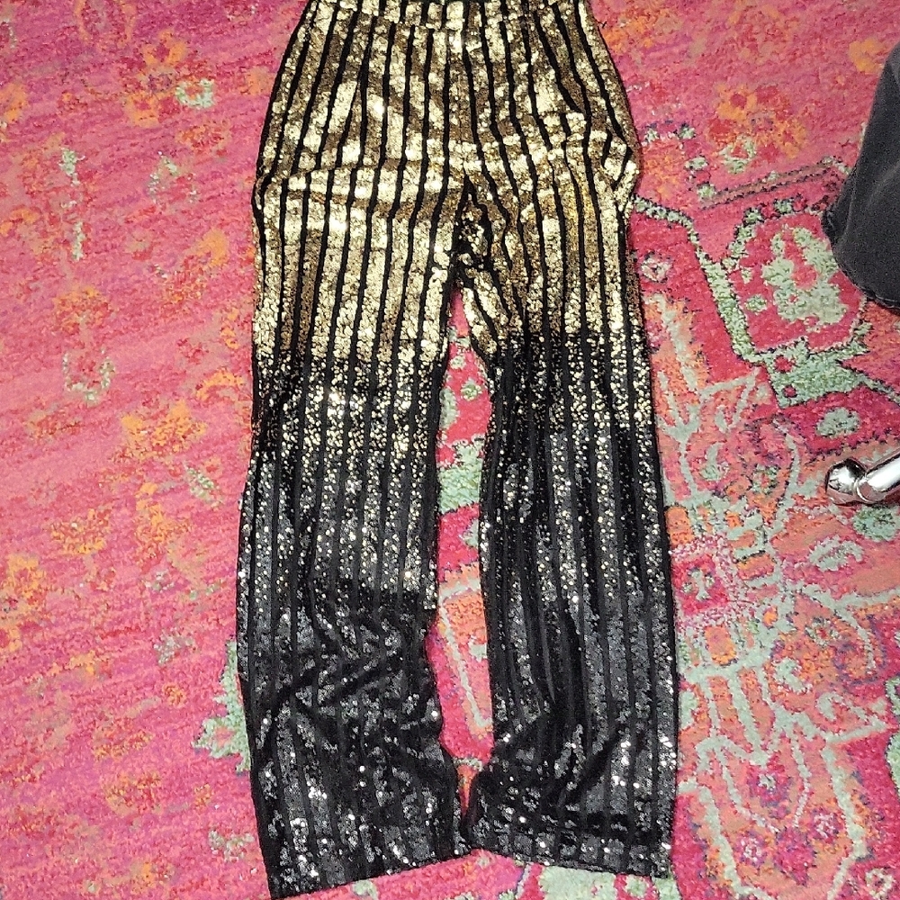Fashion Nova Gold & Black Sequin Pants | Size 4 - Picture 4 of 8